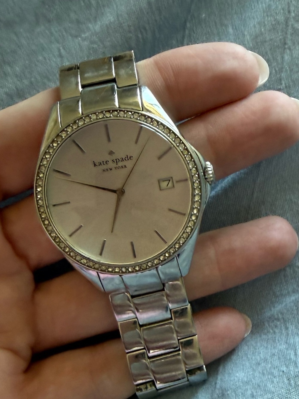kate spade Silver Crystal-Bezel Watch with Pink Dial